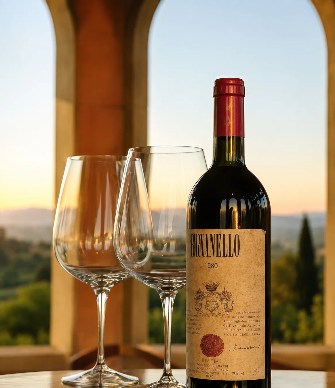 Vino toscano gustato tra gli archi della villa